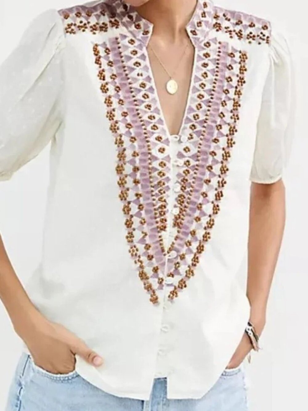 NWT Anthropologie Forever That Girl Embroidered Peasant Blouse